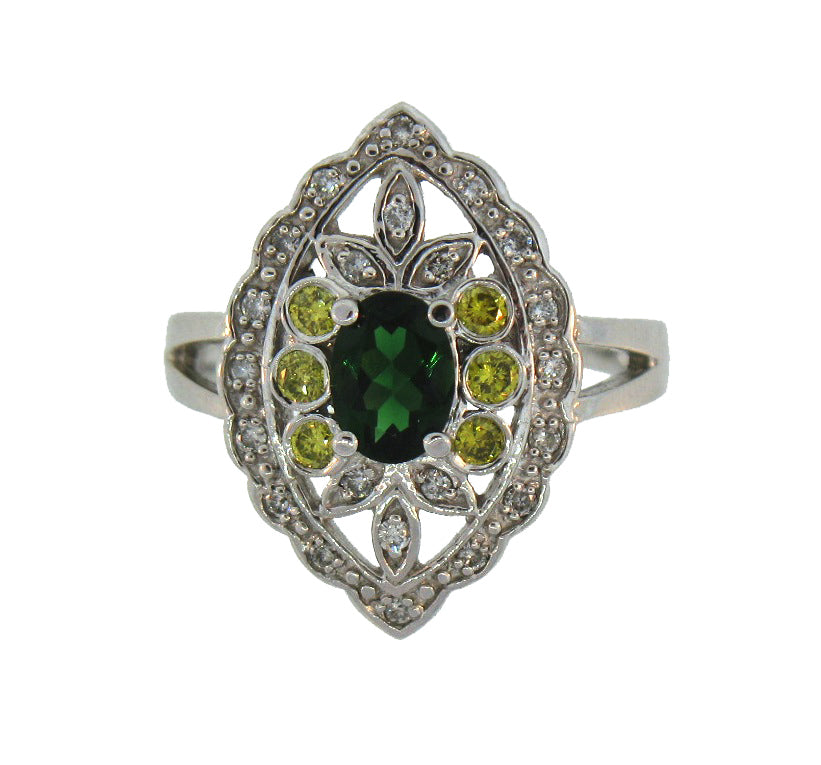 14KW GREEN TOURMALINE AND DIAMOND RING