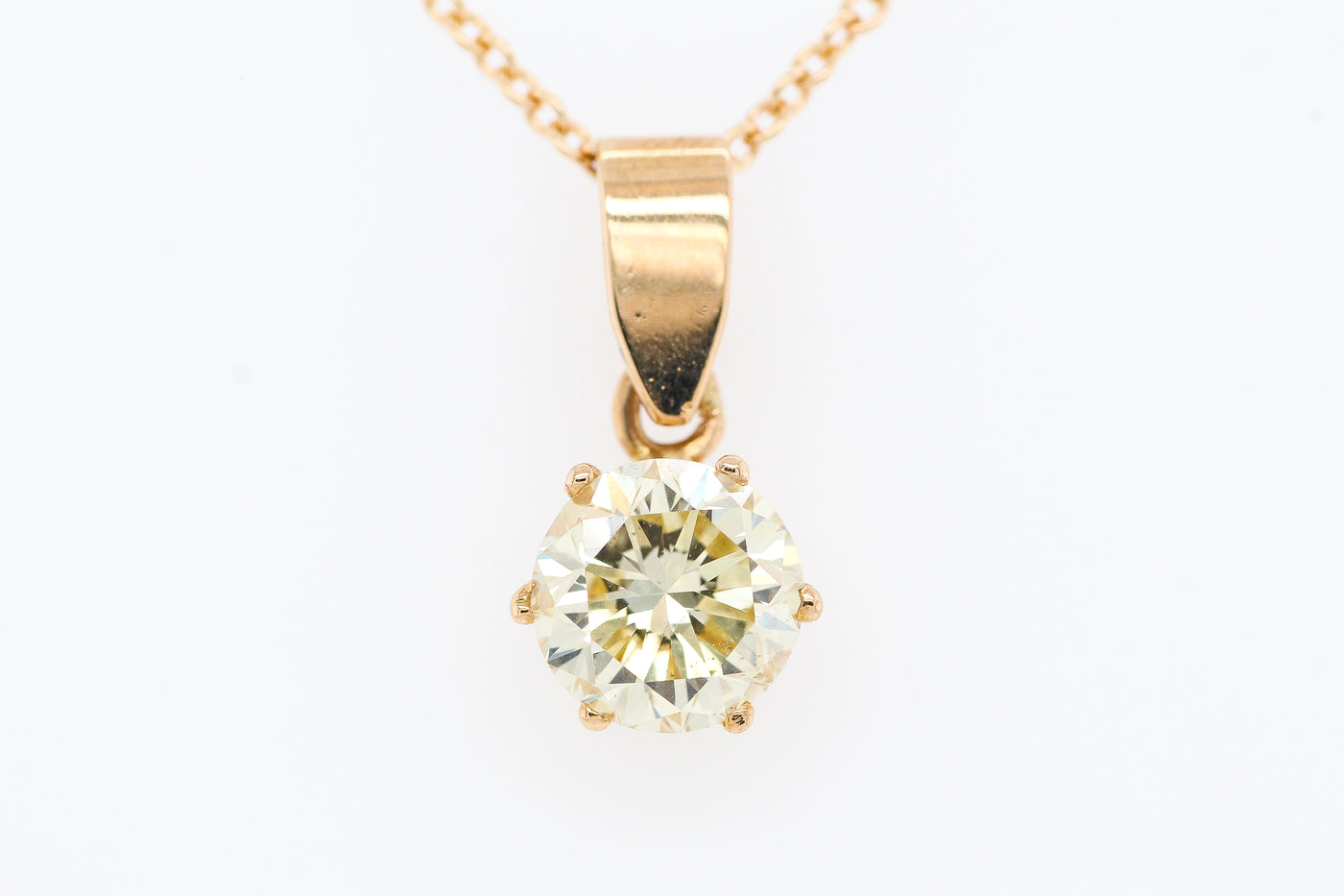 14KY 1.30 CT FANCY YELLOW ROUND DIAMOND SOLITAIRE PENDANT SI1