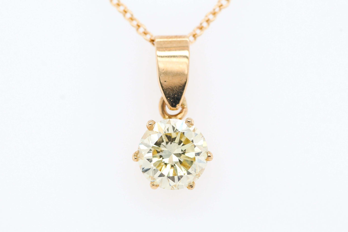 14KY 1.30 CT FANCY YELLOW ROUND DIAMOND SOLITAIRE PENDANT SI1