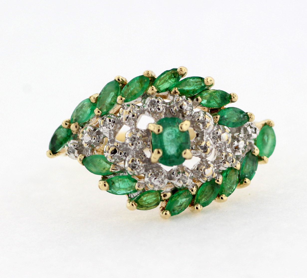 ESTATE 10KY 1.68 CTTW EMERALD AND DIAMOND RING .08 CTTW