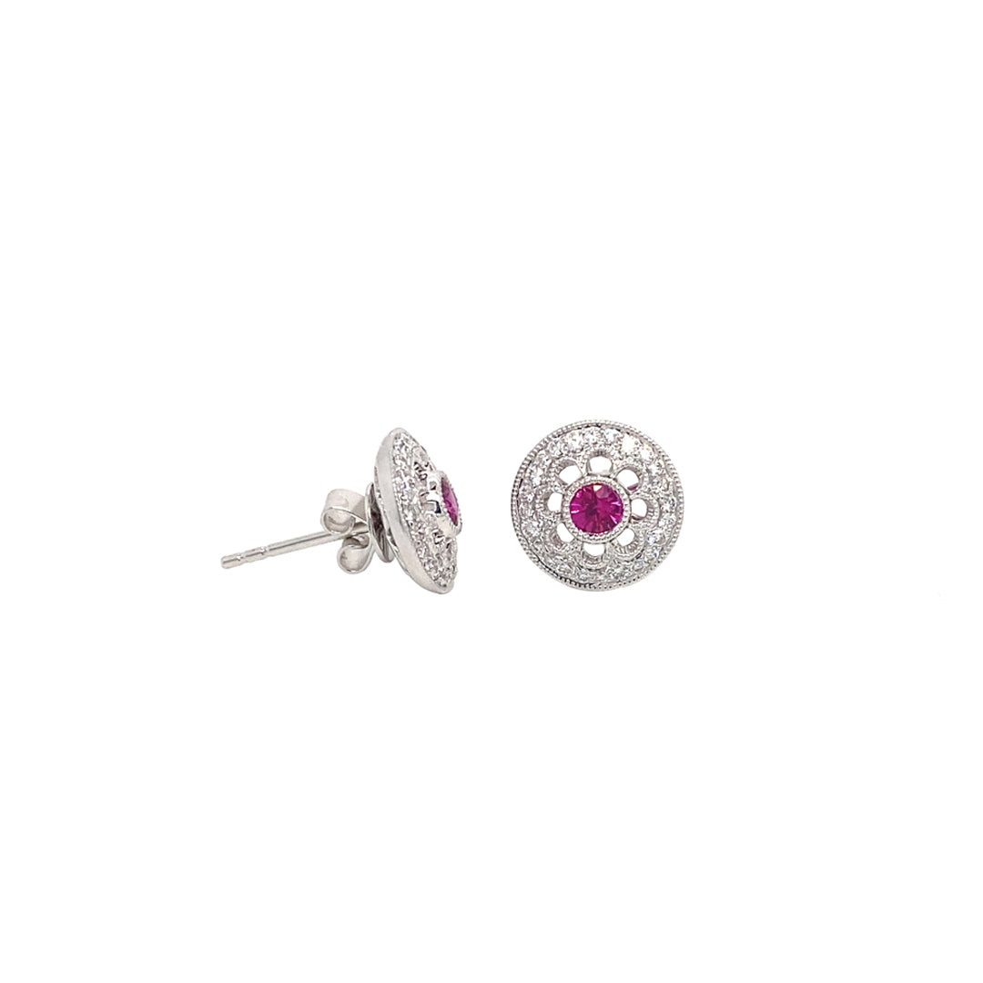 18KW .30 Cttw Ruby and .30 Cttw Diamond Earrings