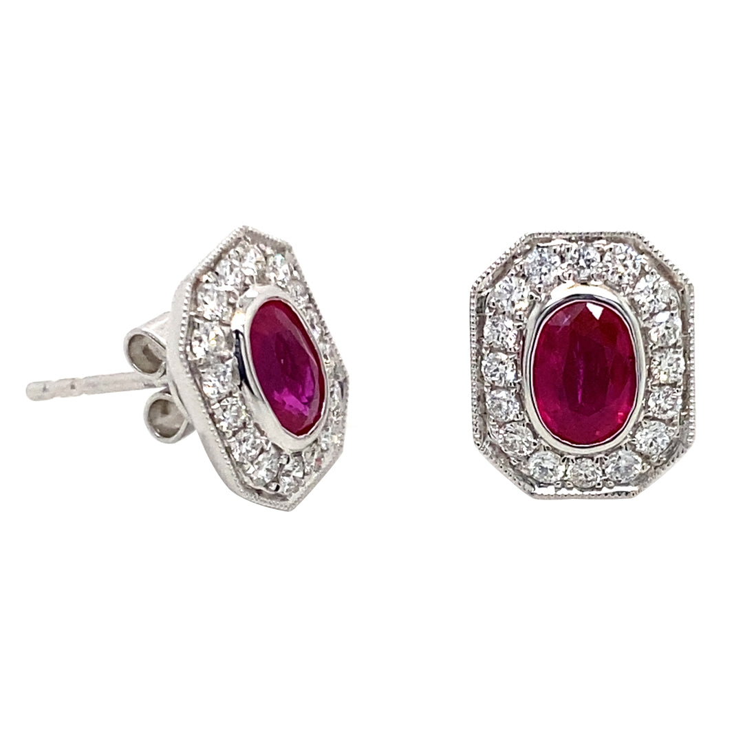 18KW 1.22 Cttw Ruby and .37 Cttw Diamond Earrings