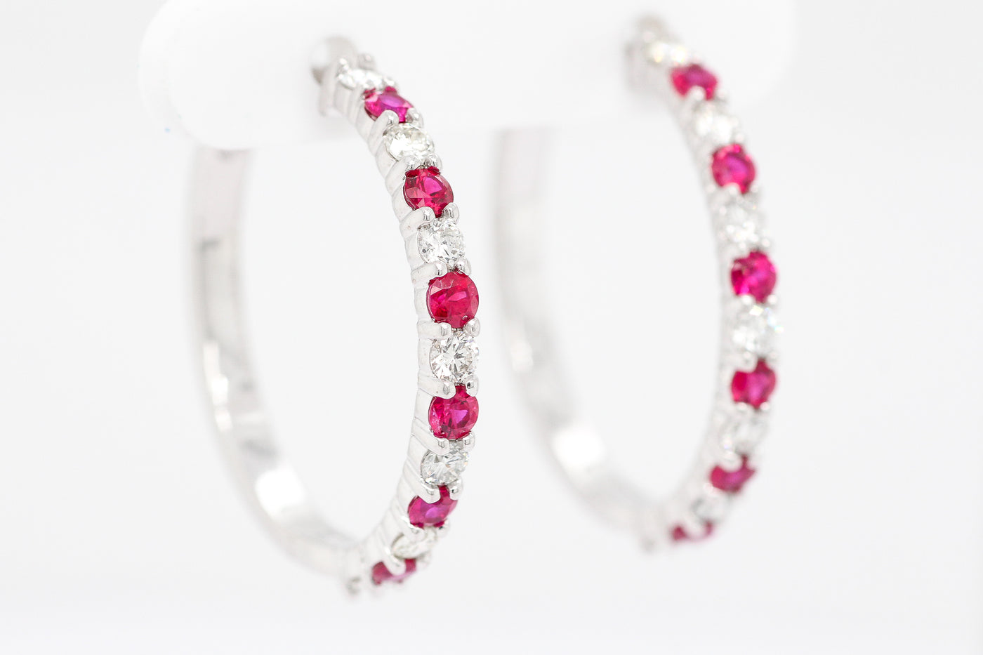 14KW 1.03 CTTW RUBY AND DIAMOND HOOP EARRINGS, .72 CTTW H-SI1 image