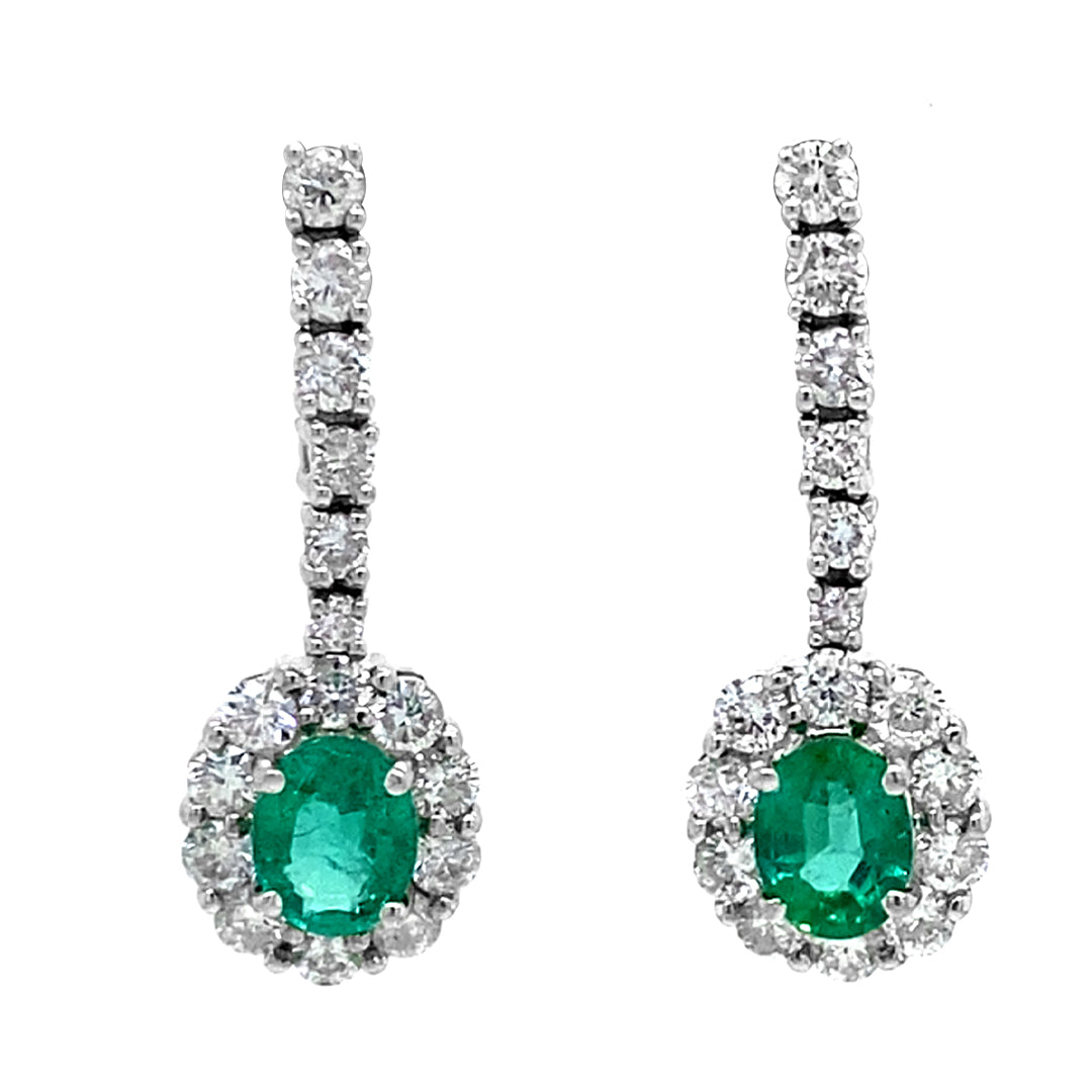 18KW .65 Cttw Emerald and .88 Cttw Diamond Earrings