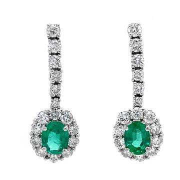18KW .65 Cttw Emerald and .88 Cttw Diamond Earrings