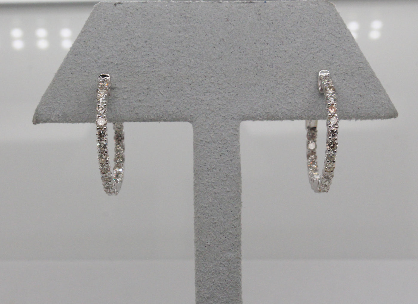 14KW 1.00 Cttw Round Diamond Inside Outside Hoop Earrings H in Color a