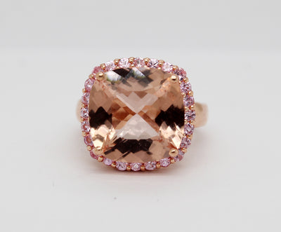14KR 10.00 Ct Morganite and .50 Cttw Pink Sapphire Ring