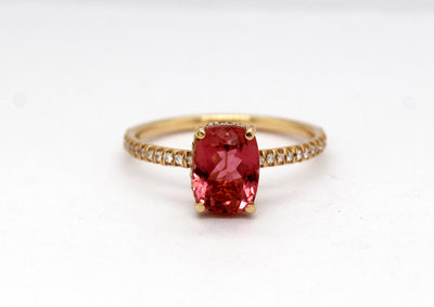 Estate 14KY 1.20 Ct Pink Quartz and .30 Cttw Diamond Ring G in Color a