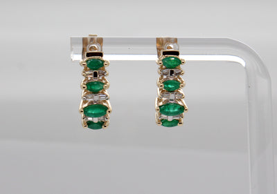 Estate 10KY .70 Cttw Emerald and .15 Cttw Diamond Earrings H in Color