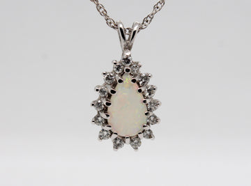 Estate 14KW 1.25 Ct Opal and .53 Cttw Diamond Pendant