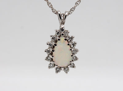 Estate 14KW 1.25 Ct Opal and .53 Cttw Diamond Pendant