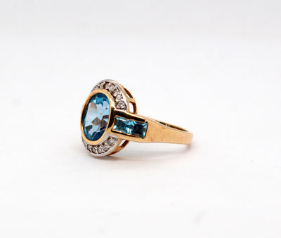 Estate 14KY 4.10 Cttw Blue Topaz and .20 Cttw Diamond Ring I in Color