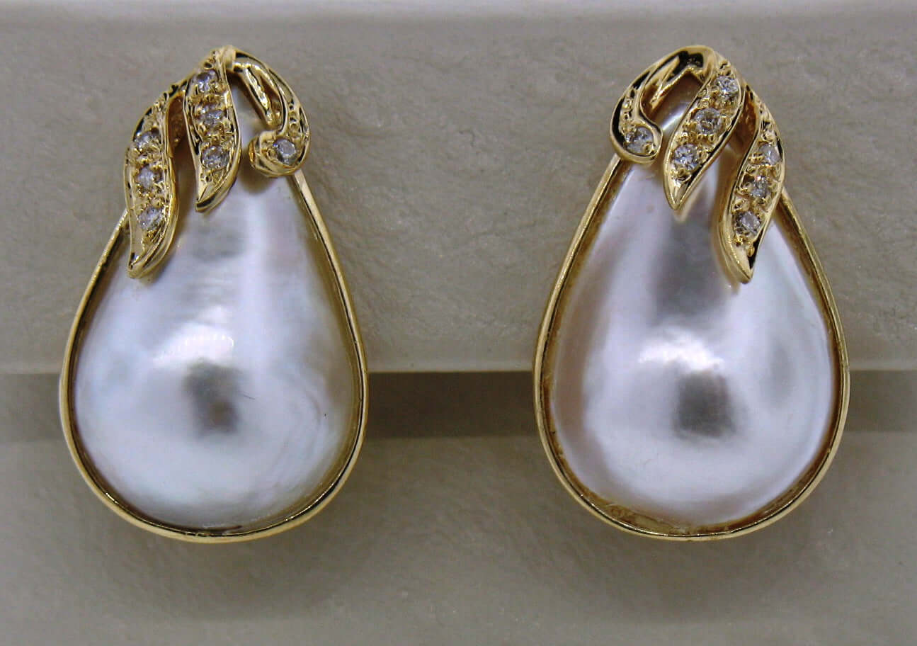 14KY MABE' PEARL & DIA EARRINGS