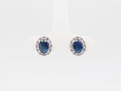 14KW 2.00 Cttw Sapphire and Diamond Halo Stud Earrings