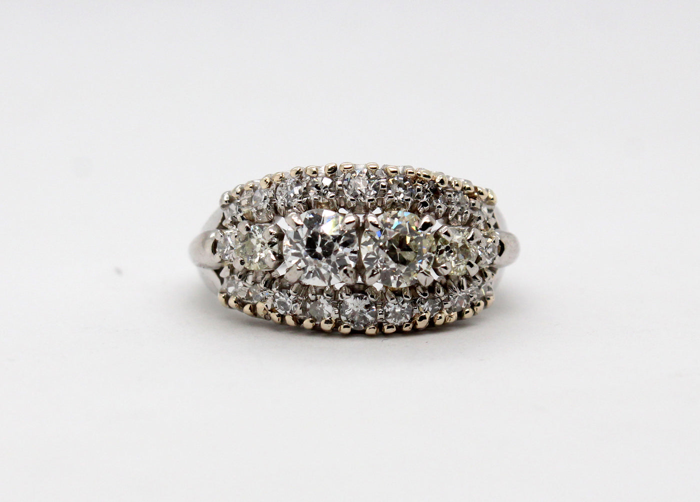 Estate Platinum 1.50 Cttw Old Euro Diamond and Single Cut Diamond Ring