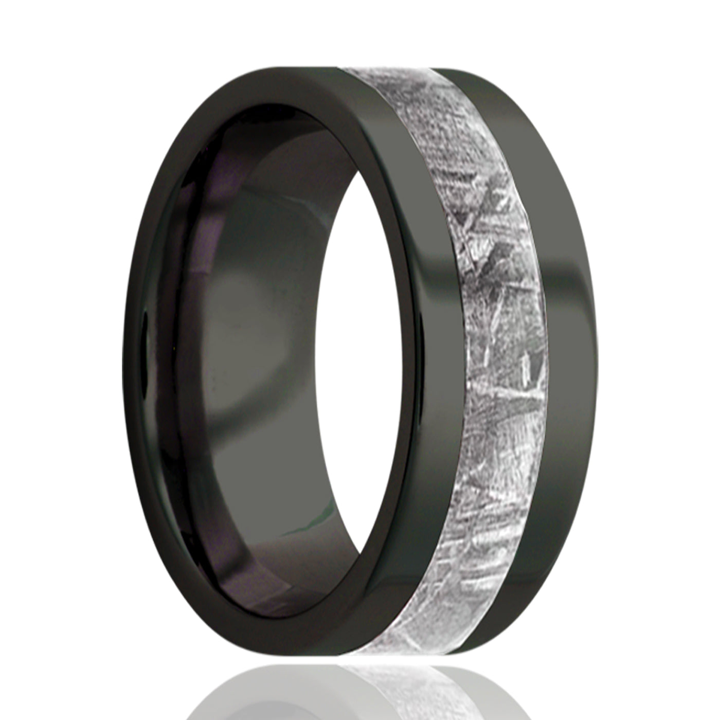 8mm Zirconium pipe cut meteorite inlay ring