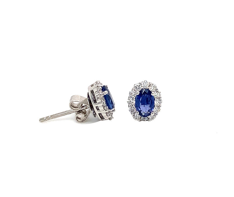 18KW 1.02 Cttw Sapphire and .43 Cttw Diamond Earrings