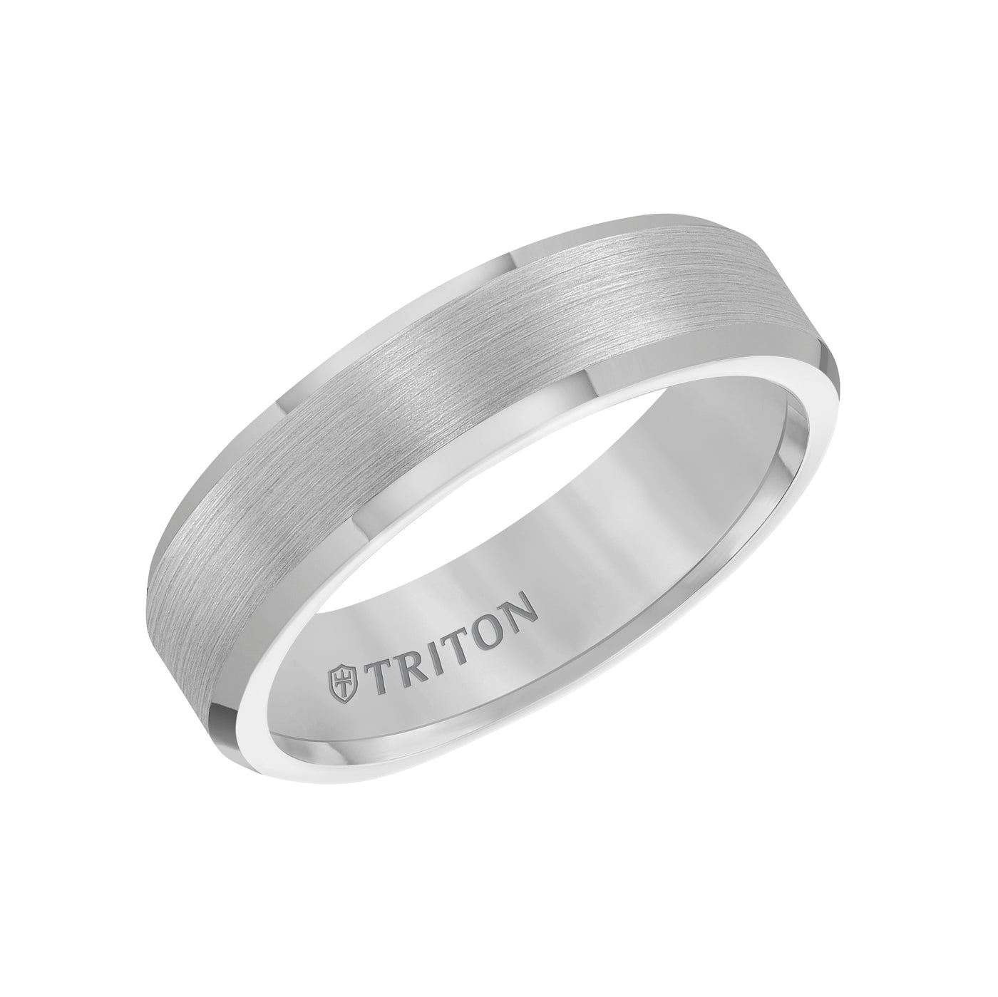 6mm Bevel Edge White Tungsten Carbide comfort fit Band with center satin finish and bright polished edge