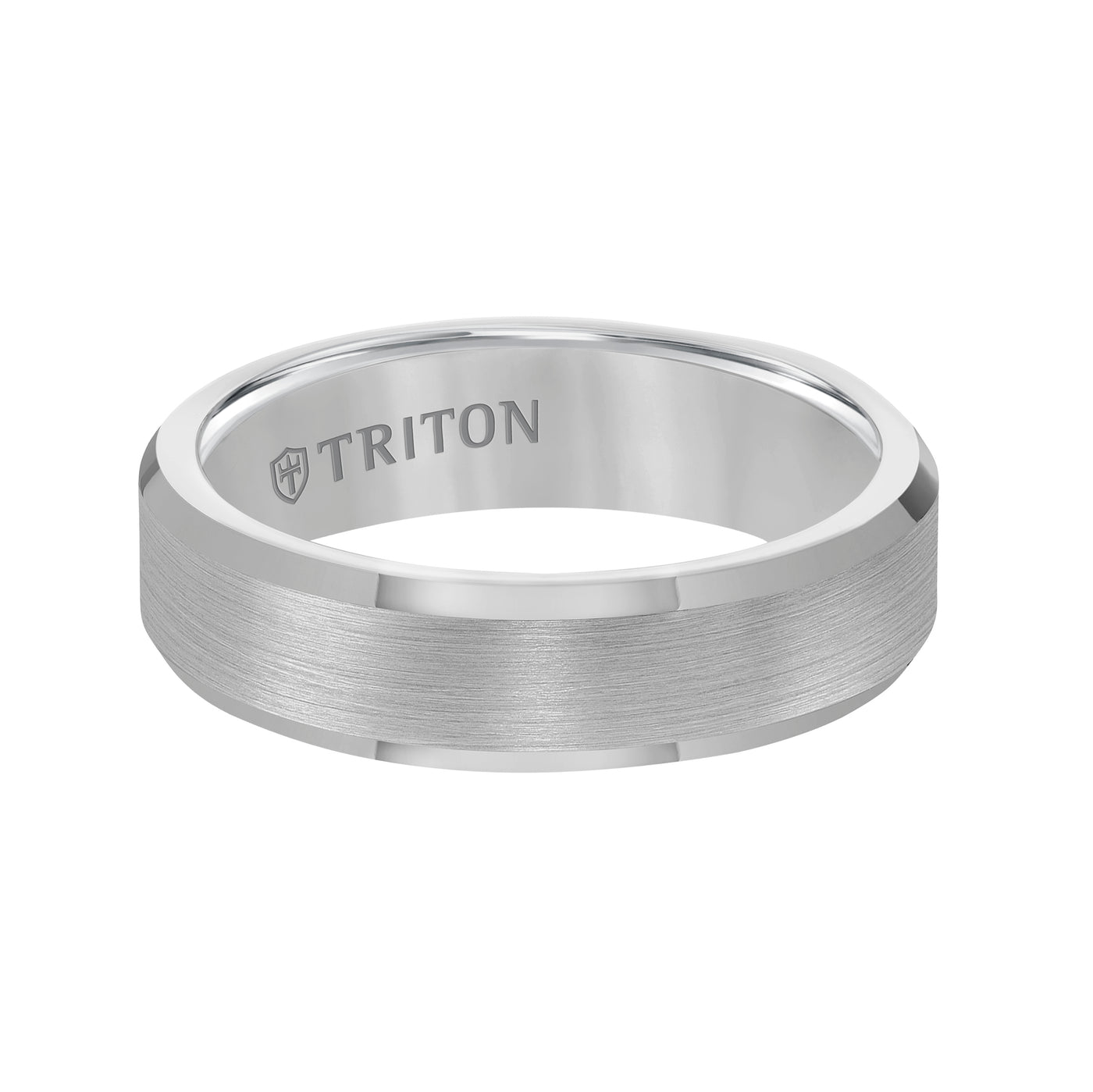 6mm Bevel Edge White Tungsten Carbide comfort fit Band with center satin finish and bright polished edge