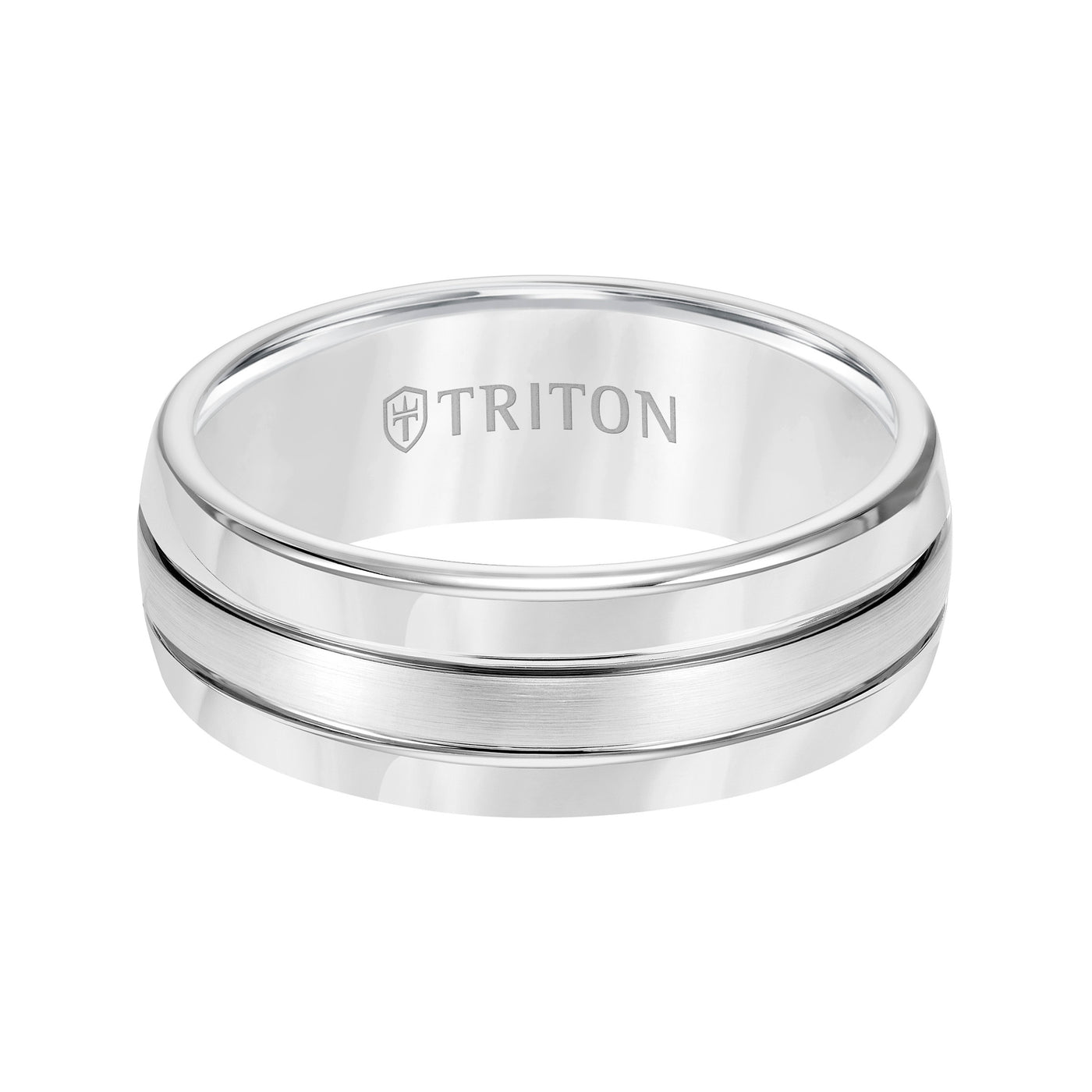 8mm Black Tungsten Carbide Domed Comfort Fit Band with Brush Finish Center and Bright Polished Edges