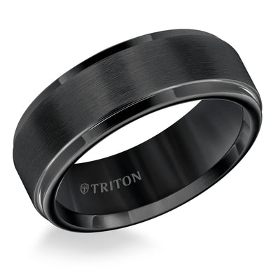 Black Tungsten Carbide Step Edge Comfort Fit Band with Satin Center Finish