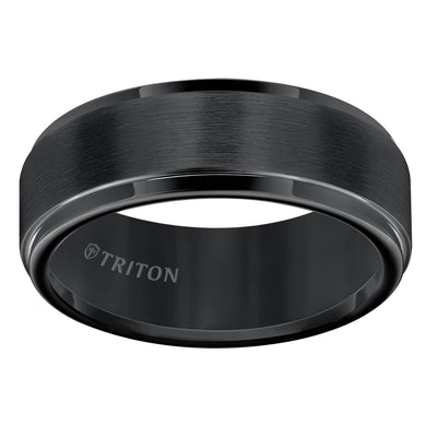 Black Tungsten Carbide Step Edge Comfort Fit Band with Satin Center Finish