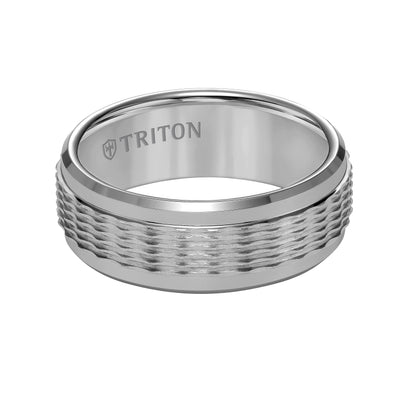 8MM Classic Tungsten Band w/Wavy Sand Center and Bright Rims