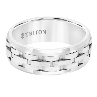 8MM White Tungsten Carbide Band with Link Design Center and Bright Rims