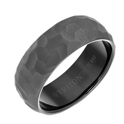 8mm Black Tungsten Carbide Edge to Edge Band with Hammered Pattern