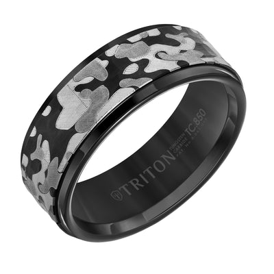 8mm Black Tungsten Carbide Band with Laser Engraved Camo Pattern