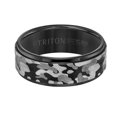 8mm Black Tungsten Carbide Band with Laser Engraved Camo Pattern