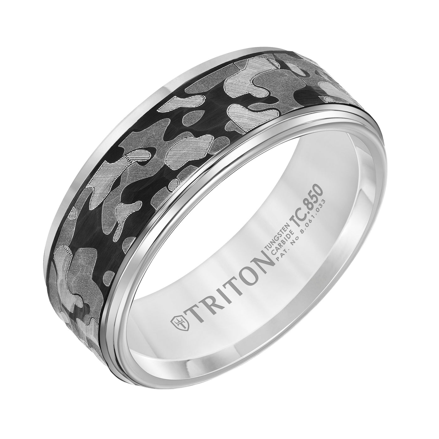 8mm Tungsten Carbide Band with Laser Engraved Camo Pattern