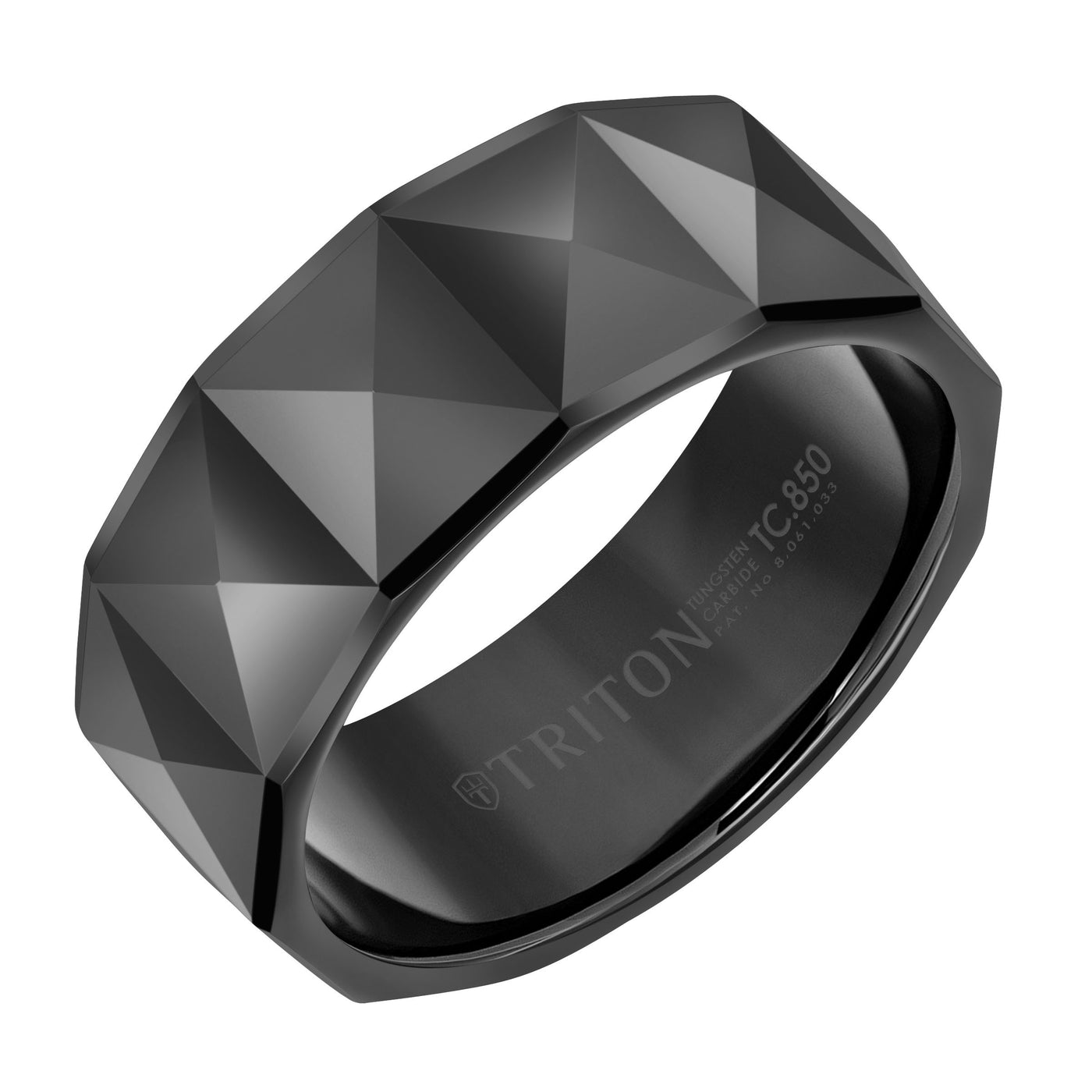 9mm Black Tungsten Band with Faceted Pyramid Pattern