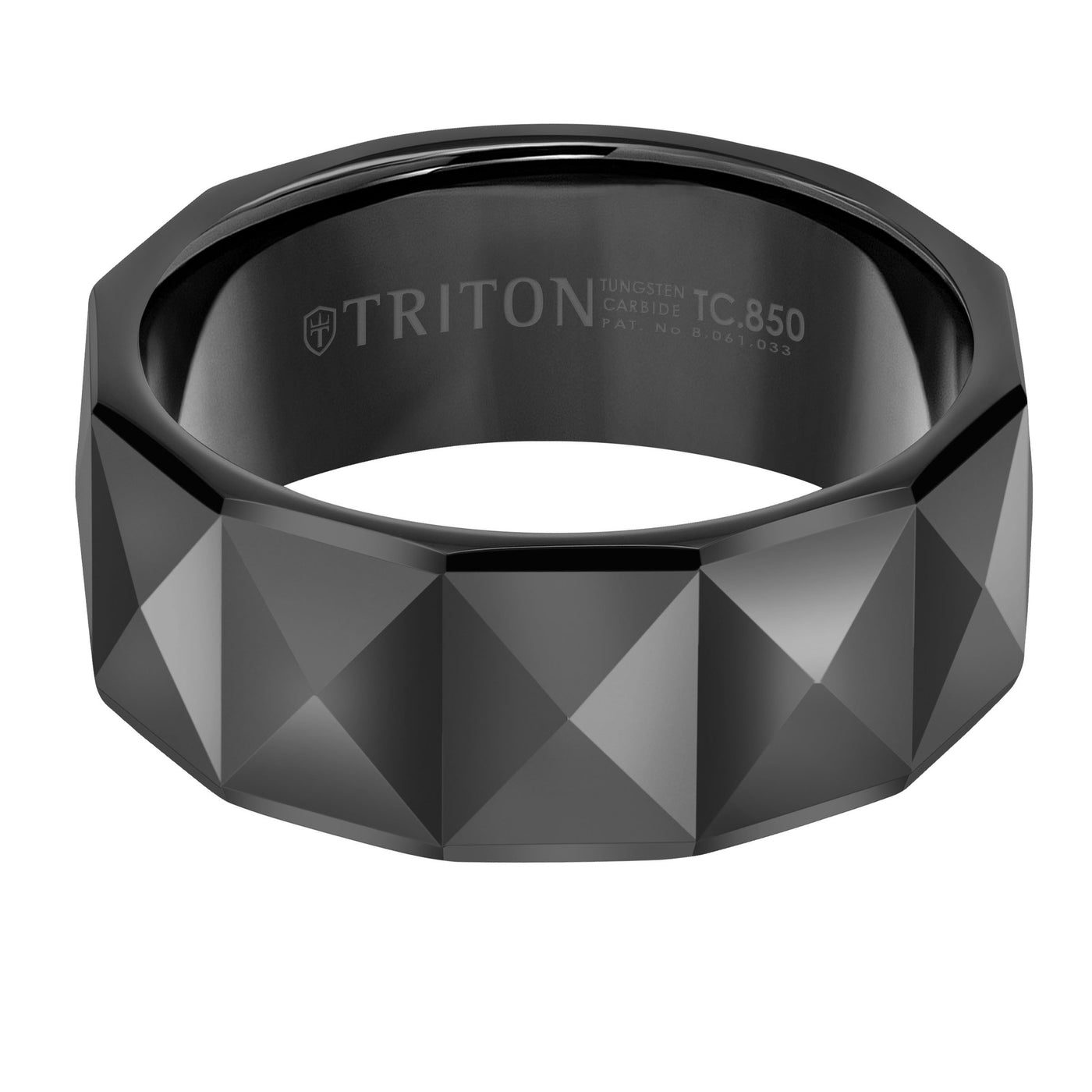 9mm Black Tungsten Band with Faceted Pyramid Pattern