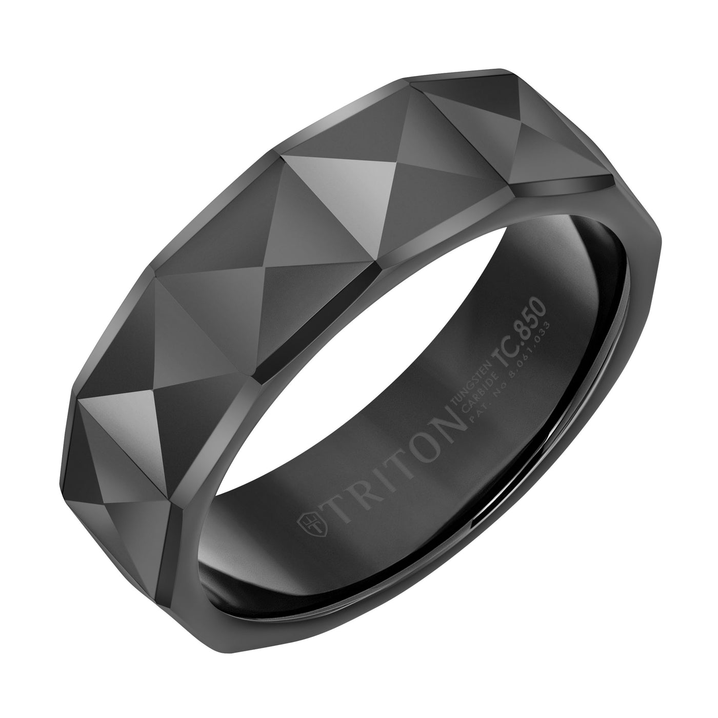 7mm Black Tungsten Band with Faceted Pyramid Pattern