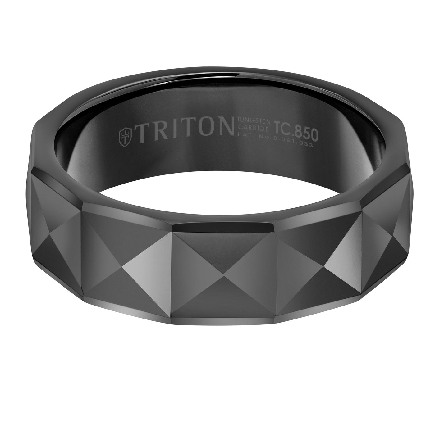 7mm Black Tungsten Band with Faceted Pyramid Pattern