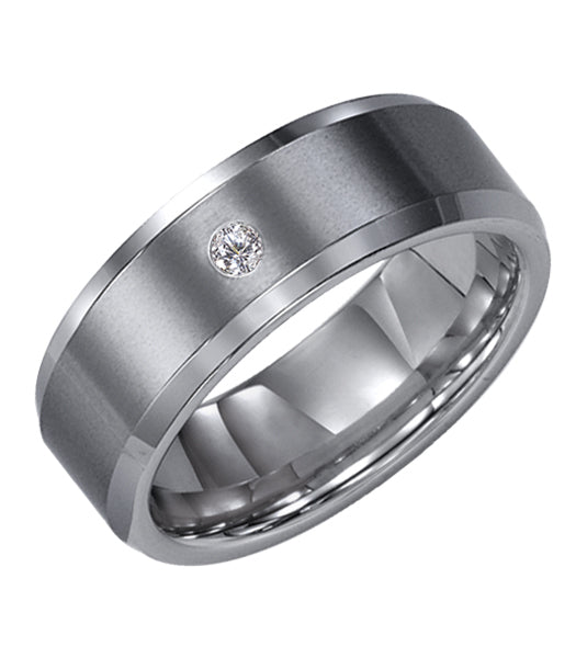 8mm Tungsten carbide Bevel Edge comfort fit diamond band with satin finish center