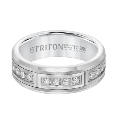 7mm Comfort Fit White Tungsten Band with Channel Set Diamonds in Steel